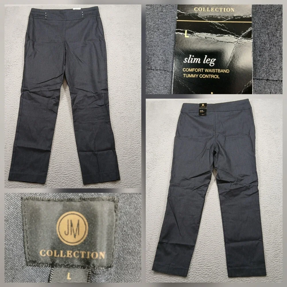 JM Collection Women's Slim Leg Pants L Gray Comfort Waistband‎ Tummy Control NWT